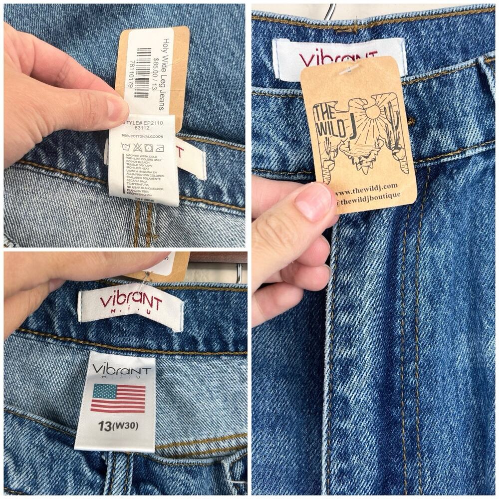Vibrant MiU Women’s High Rise Wide Leg Distressed Jeans Size 13 W30 Light Wash - Picture 8 of 9